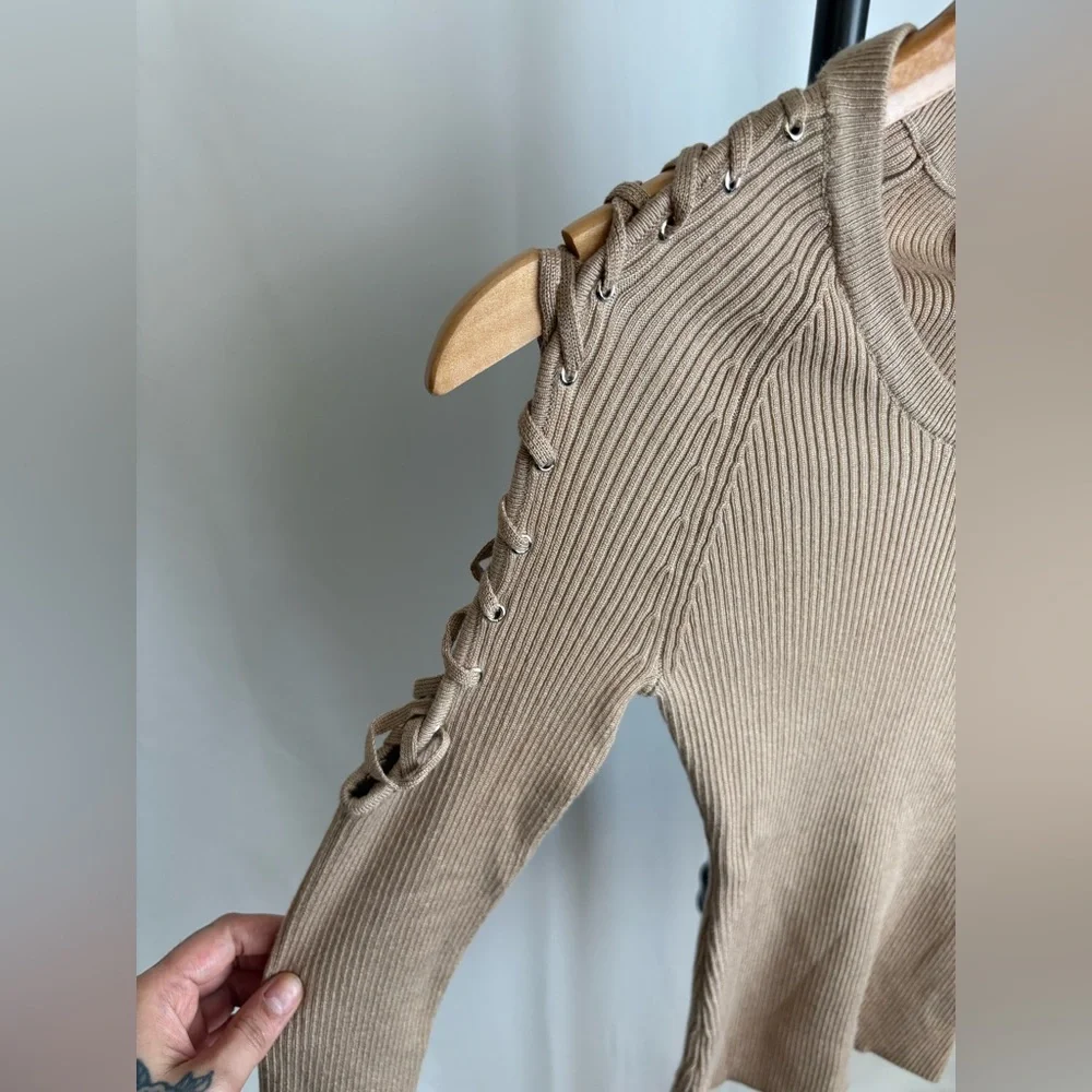 Bebe Tan Ribbed Knit Sweater - Picture 4 of 8